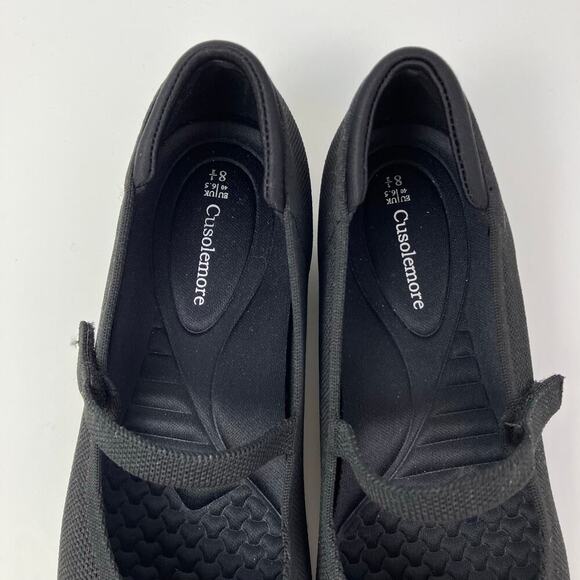 Cusolemore Sz 8.5 Square Toe Mary Jane Flats Black Knit Fabric Hidden Wedge - Picture 8 of 16